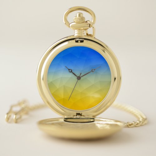 Ukraine yellow blue geometric mesh pattern pocket watch