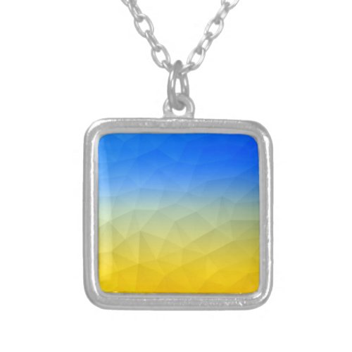 Ukraine yellow blue geometric mesh pattern silver plated necklace