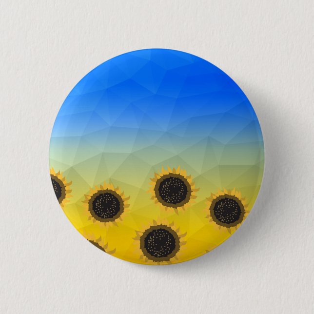 Ukraine yellow blue geometry mesh pattern Flowers Button (Front)
