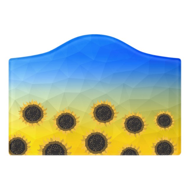 Ukraine yellow blue geometry mesh pattern Flowers Door Sign (Small Crest Front)