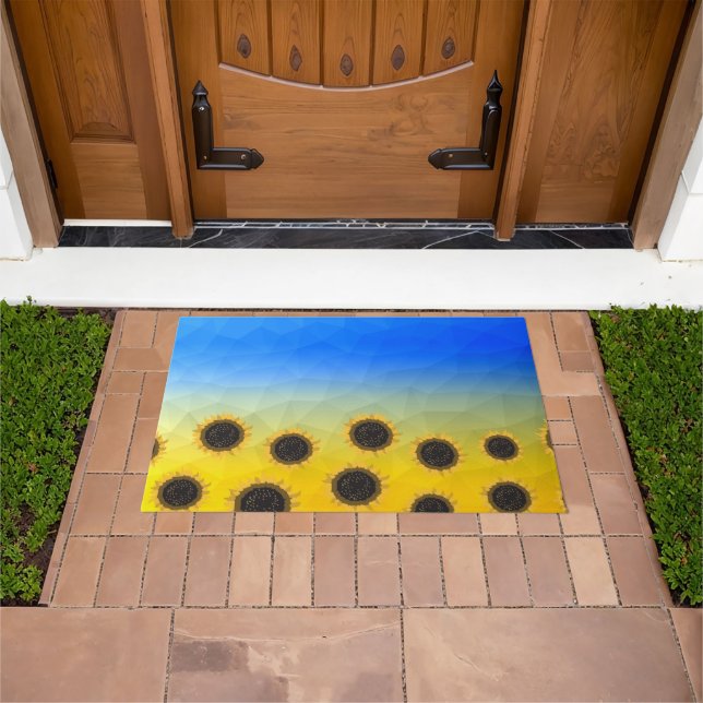 Ukraine yellow blue geometry mesh pattern Flowers Doormat (Outdoor)