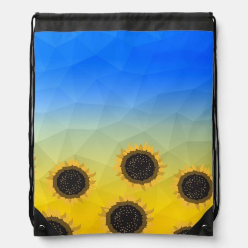 Ukraine yellow blue geometry mesh pattern Flowers Drawstring Bag