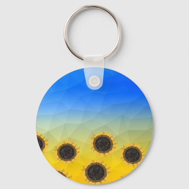 Ukraine yellow blue geometry mesh pattern Flowers Keychain (Front)