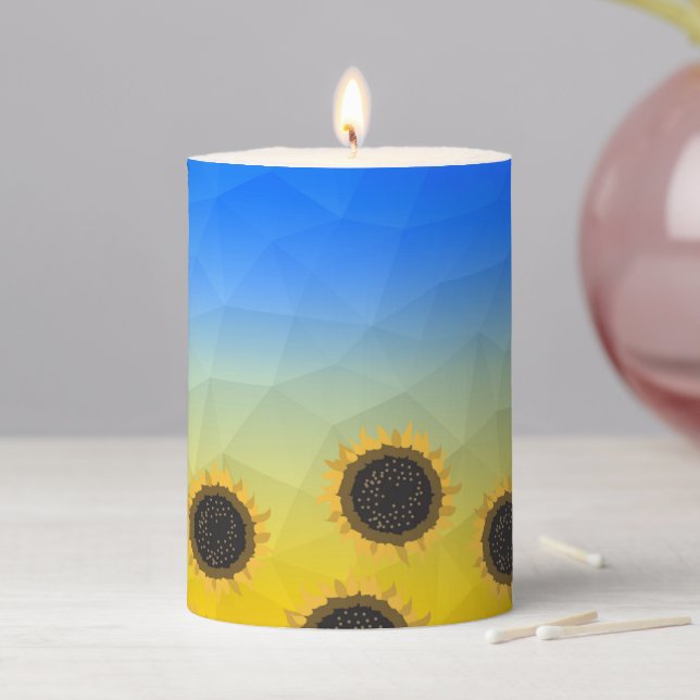 Ukraine yellow blue geometry mesh pattern Flowers Pillar Candle (In Situ)