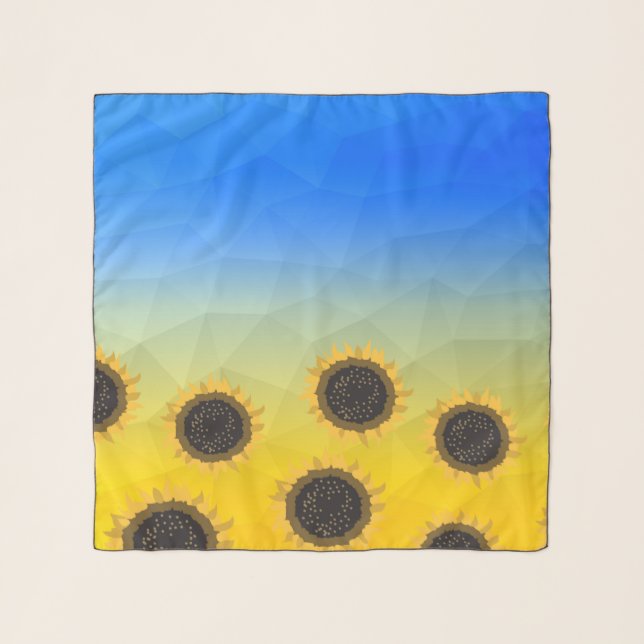 Ukraine yellow blue geometry mesh pattern Flowers Scarf (Front)