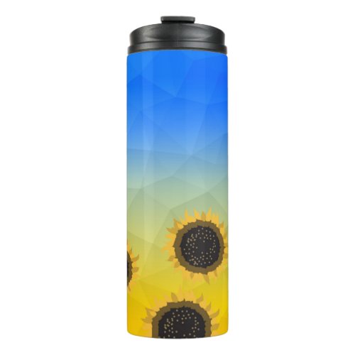 Ukraine yellow blue geometry mesh pattern Flowers Thermal Tumbler