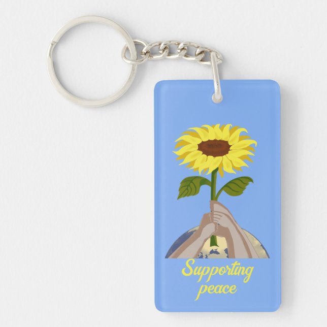 Ukraine " yellow blue" peace sunflower colorful  keychain (Front)
