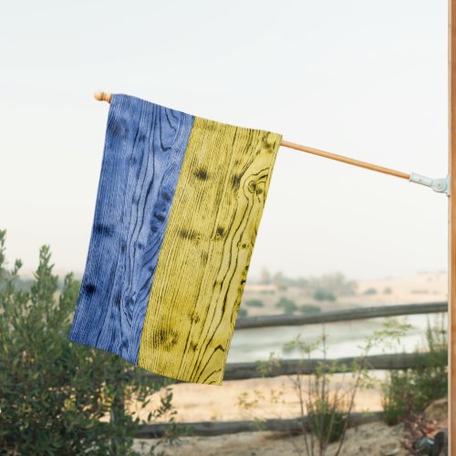 Ukraine yellow blue wood texture pattern house flag