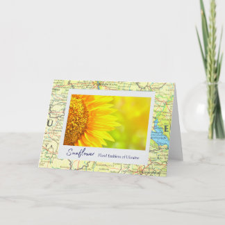 Ukraine Yellow Sunflower Floral Emblem on Map Card