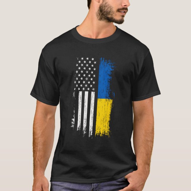 Ukrainian American Flag Pride Ukraine Usa T-Shirt (Front)