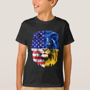 Ukrainian American Flag Ukraine Lion Face Usa Ukra T-Shirt