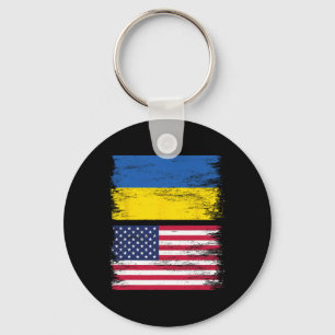 Ukrainian American Flag Ukraine Usa America Roots Keychain