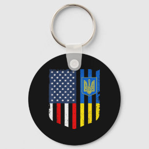Ukrainian American Flag Ukraine Usa America Shield Keychain