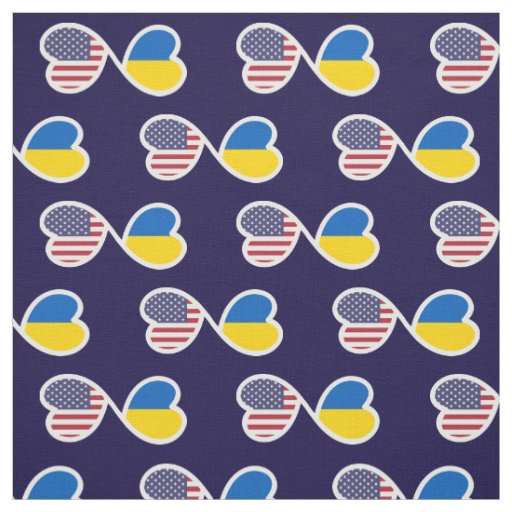 Ukrainian American Flags Entwined Hearts Ukraine Fabric