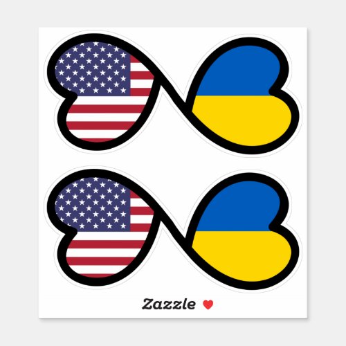 Ukrainian American Flags Entwined Hearts Ukraine Sticker