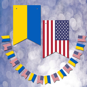 Ukrainian American Flags, Party Ukraine / USA Bunting Flags