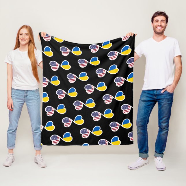 Ukrainian American Infinity Hearts Ukraine USA Fleece Blanket (In Situ)