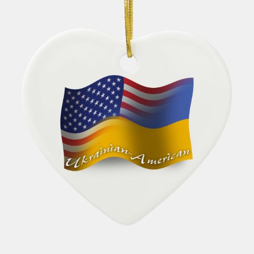 Ukrainian_American Waving Flag Ceramic Ornament