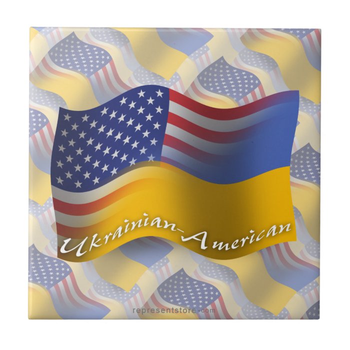 Ukrainian American Waving Flag Ceramic Tile