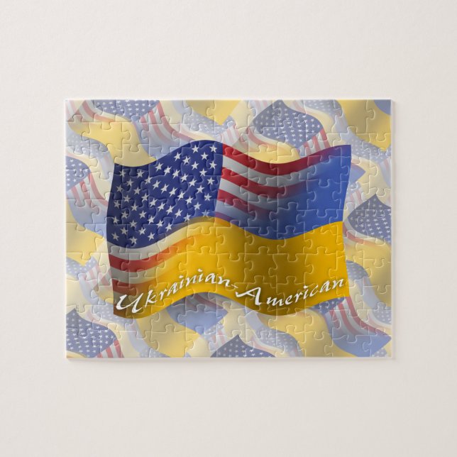 Ukrainian-American Waving Flag Jigsaw Puzzle (Horizontal)