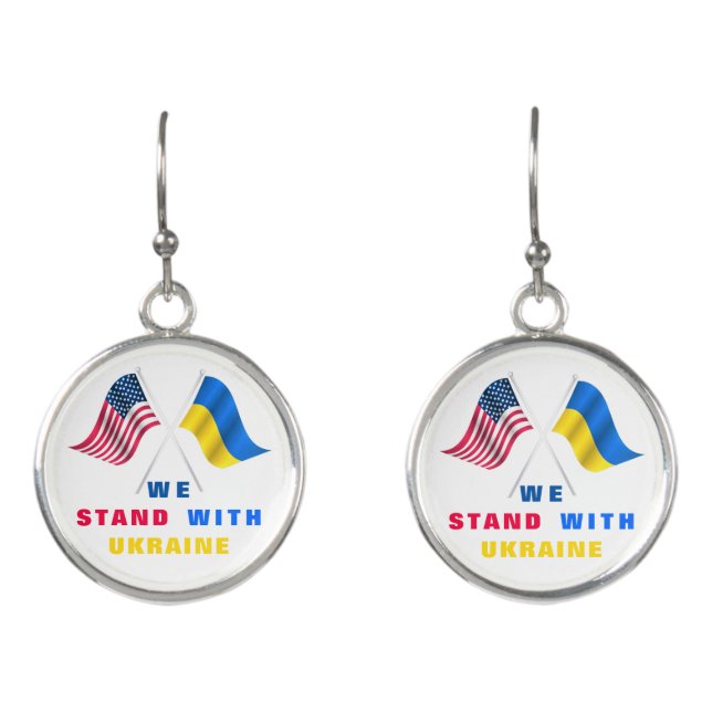 Ukrainian and USA Flags Earrings Support Ukraine (Front)