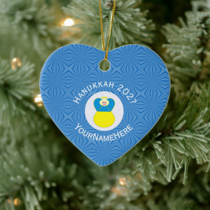 Ukrainian Angel Hanukkah Flag Personalized Ceramic Ornament