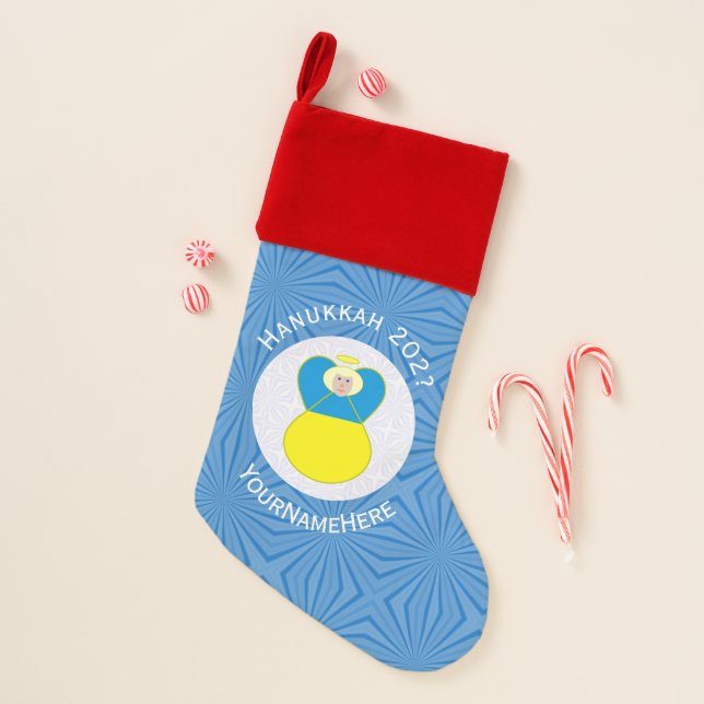 Ukrainian Angel Hanukkah Flag Personalized Text  Christmas Stocking (Front)
