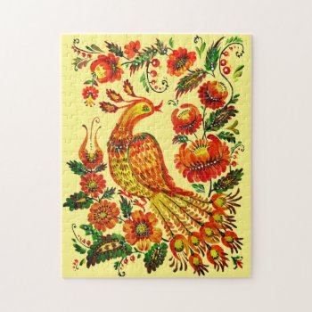 Ukrainian Art Bird And Flowers Petrykivka Painting Jigsaw Puzzle by Ink_Ribbon at Zazzle