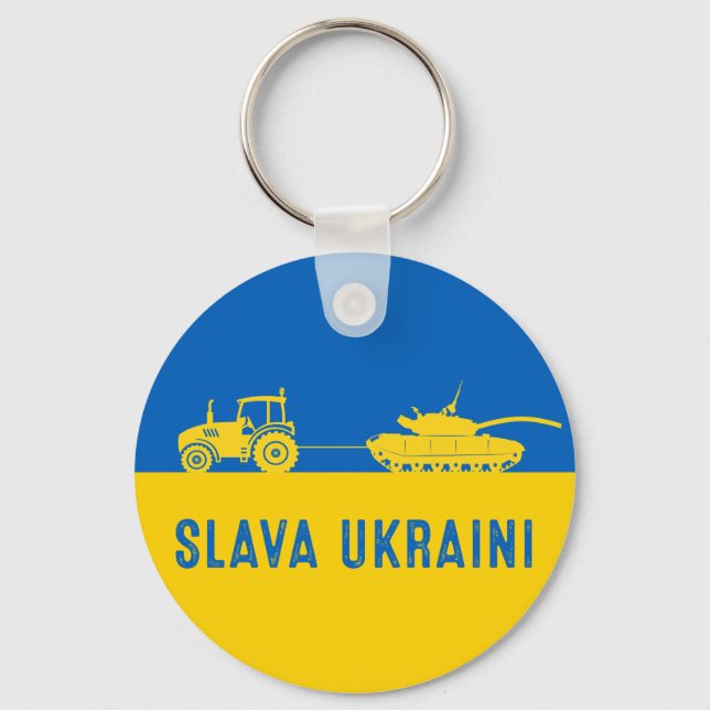 Ukrainian big steals tank towing Russia tank Keychain (Front)
