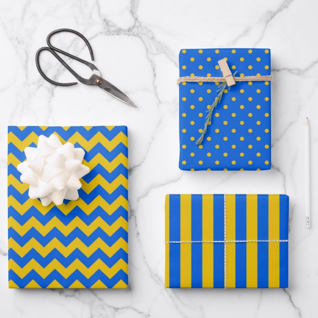 Ukrainian Blue And Yellow Gift Wrapping Paper Sheets (Front)