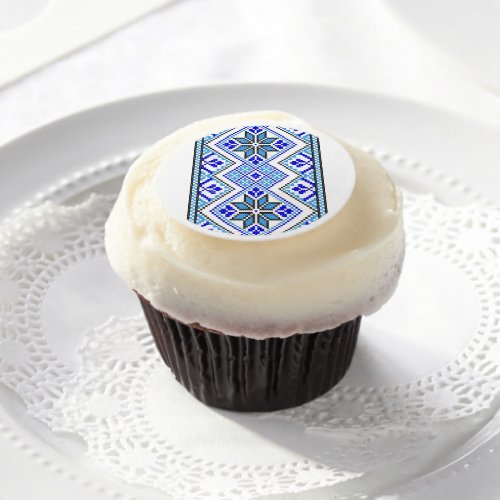 Ukrainian Blue White Embroidery Edible Frosting Edible Frosting Rounds