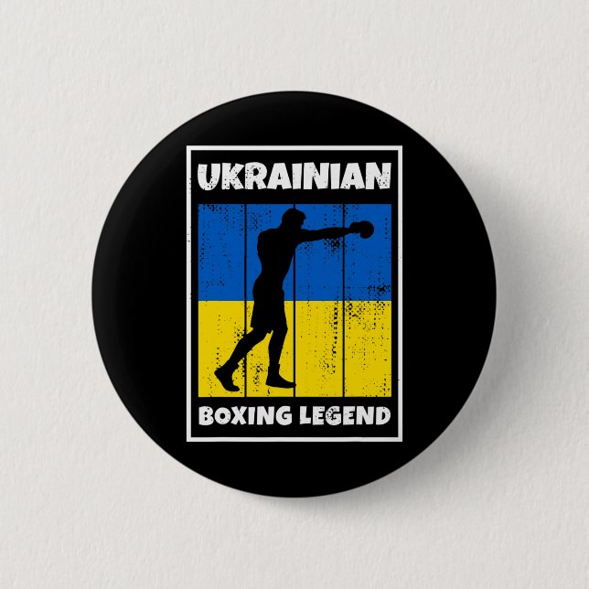 Ukrainian Boxing Legend With Flag For Ukraine Boxe Button (Front)