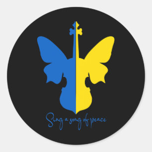 Ukrainian Butterfly Violin Peace In Ukraine Music  Classic Round Sticker