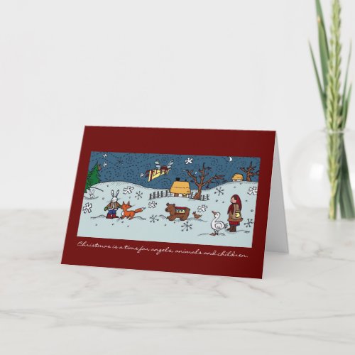Ukrainian Christmas Angels Animals Children Holiday Card
