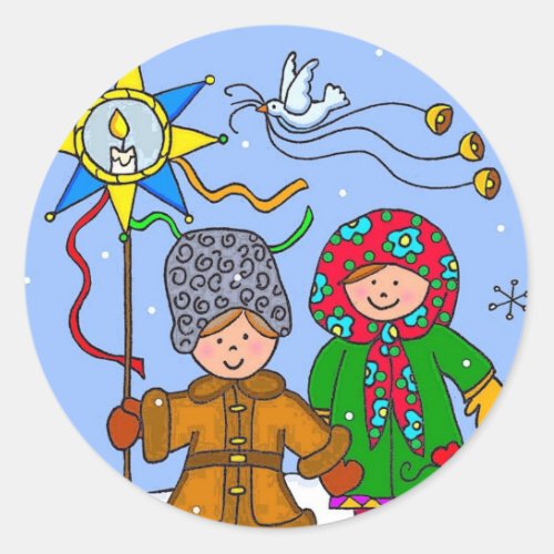Ukrainian Christmas Carollers Classic Round Sticker