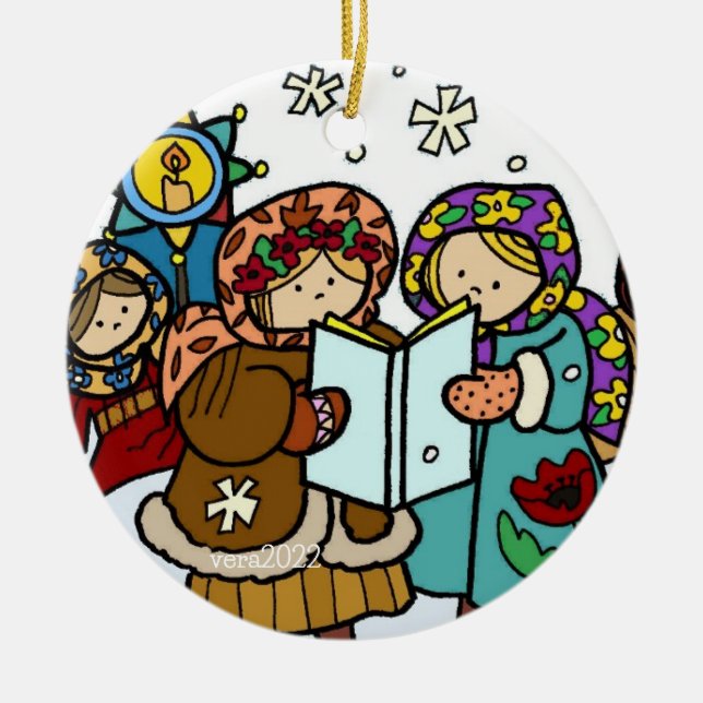 Ukrainian Christmas Carollers Folk Art Ceramic Orn Ceramic Ornament (Front)