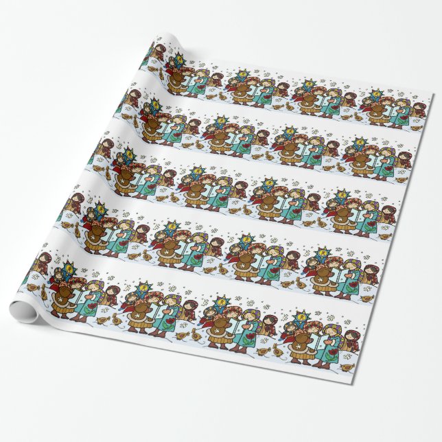 Ukrainian Christmas Carollers Wrapping Paper (Unrolled)