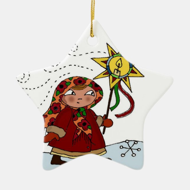 Ukrainian Christmas Star Ceramic Ornament (Front)