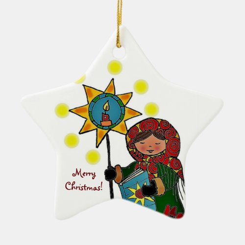 Ukrainian Christmas Star Ceramic Ornament