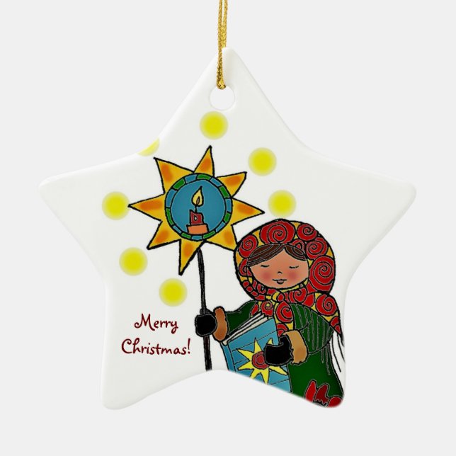 Ukrainian Christmas Star Ceramic Ornament (Front)