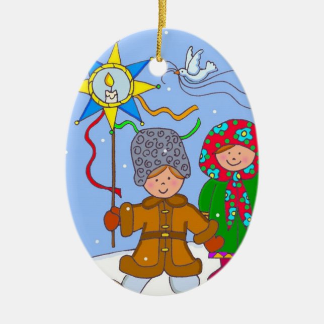 Ukrainian ChristmasCarollers Ceramic Ornament (Front)
