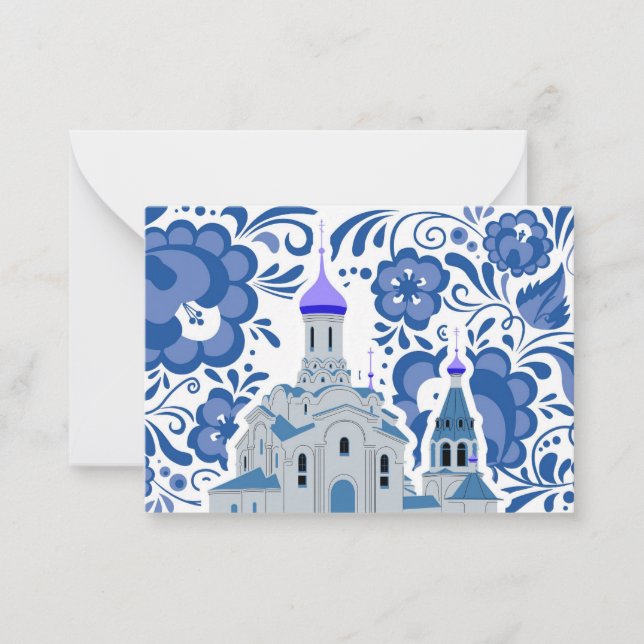 Ukrainian Churches of Kiev Blue  Note Card (Front)