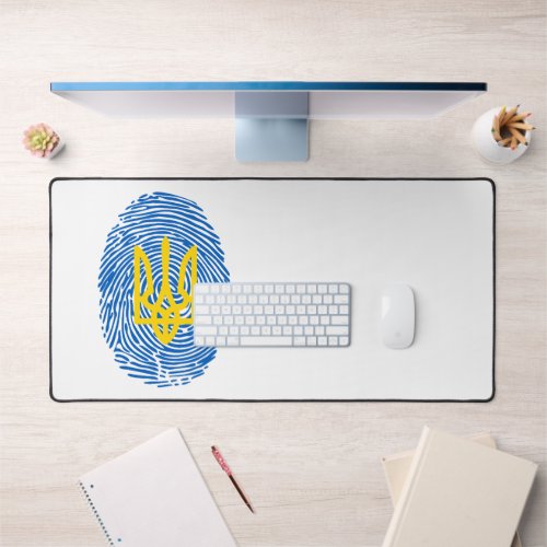 Ukrainian coat of arms on fingerprint background desk mat