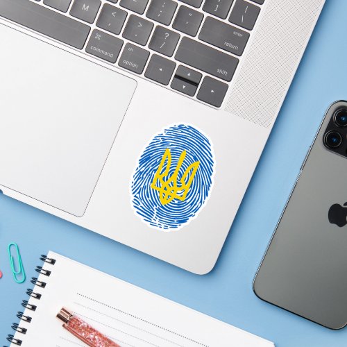 Ukrainian coat of arms on fingerprint background sticker
