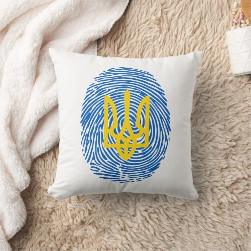 Ukrainian coat of arms on fingerprint background throw pillow