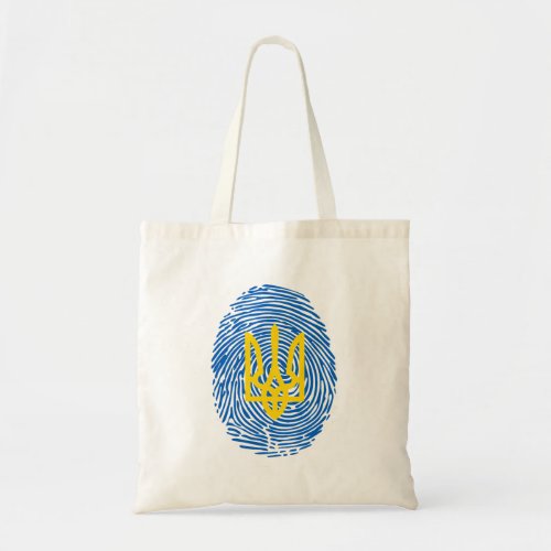 Ukrainian coat of arms on fingerprint background tote bag