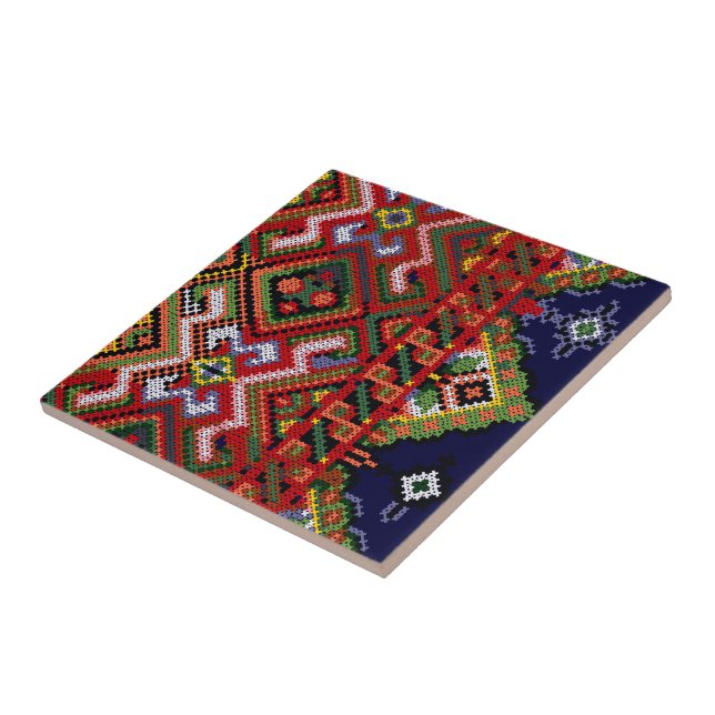 Ukrainian Cross Stitch Embroidered Ceramic Tile (Side)