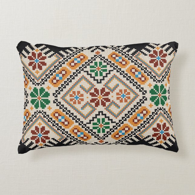 Ukrainian Cross-Stitch: Ethnic Handmade Pattern. Accent Pillow (Front)