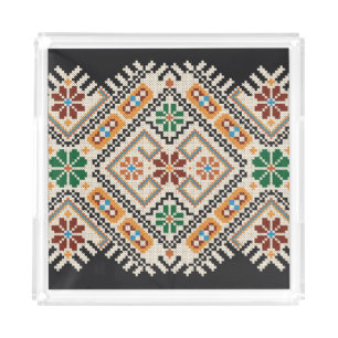 Ukrainian Cross-Stitch: Ethnic Handmade Pattern. Acrylic Tray