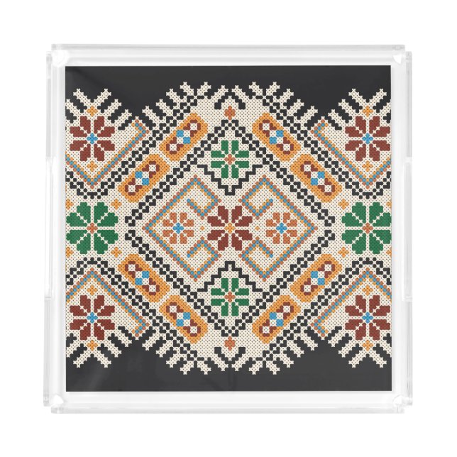 Ukrainian Cross-Stitch: Ethnic Handmade Pattern. Acrylic Tray (Front)